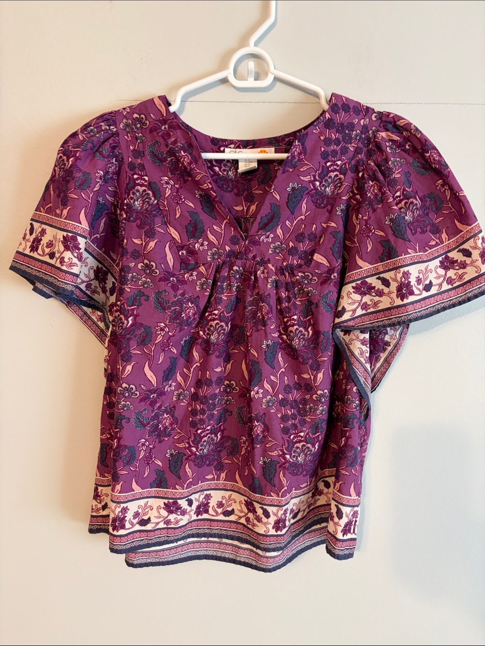 C&C California Purple Floral Peasant Sleeve Blouse. Med. 💯 cotton.